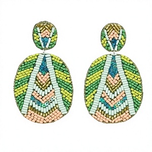 Geometric Beaded Drop Earrings Women's Bohemia Style Party Jewelry Green Pink Blue Acrylic <b>Resin</b> Dangle Earrings - Product Image 1