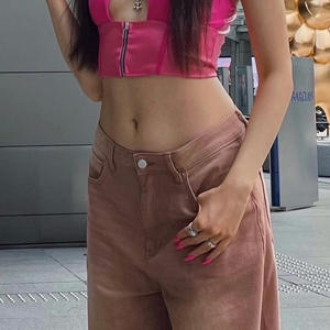 Jeans pour femmes de couleur graduée lavés à l'acide avec trous taille haute pantalon amincissant de couleur unie - Product Image 5