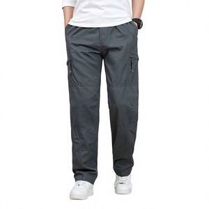 Pantalones Cargo Gris Oscuro para Hombre, Cintura Elástica, Múltiples Bolsillos, Estilo Ropa de Trabajo, Transpirables, de Lona, para Otoño, Uso Casual - Product Image 1
