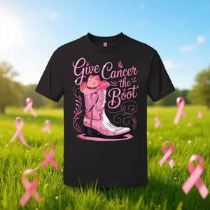 Camiseta Give Cancer The Boot con botas de vaquero rosas, concienciación sobre el cáncer de mama - Product Image 3