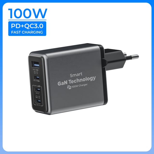 100W USB-C 4-Port PD/GaN Fast Wall Charger with QC3.0 Foldable Plug OTP/OVP Protection for Laptop Phone & Smart Watch