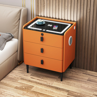 Table de chevet moderne de luxe en bois avec haut-parleurs à charge sans fil LED, 3 tiroirs de rangement, meubles multifonctionnels pour la chambre à coucher