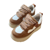 Chaussures à plateforme en cuir suédé véritable avec doublure en cuir de vachette, à lacets, antidérapantes, color-block, pour un confort et une chaleur optimale, automne/hiver/printemps