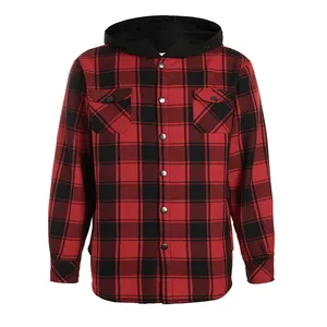 Sherpa lined mens flannel jacket with hoodie