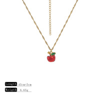 Kalung Liontin Buah Berlapis Emas 18K Baja Tahan Karat Novirassine Semangka Ceri Stroberi Enamel Lucu Boho Manis untuk Wanita