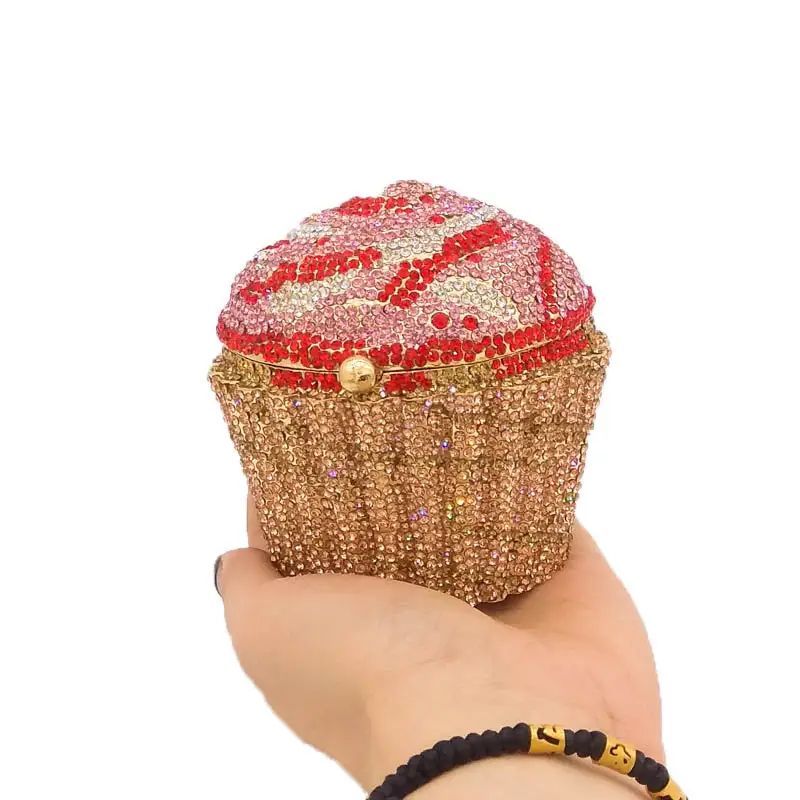 Bolsa de sorvete cosmética para casamento, bolsa de mão com cristal de cupcake para festa noivada