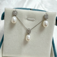 Ensemble de bijoux en perles d'eau douce de luxe de forme goutte 8-9 mm AAA, ensemble de boucles d'oreilles et collier en argent S925, cadeau de mariage pour femmes