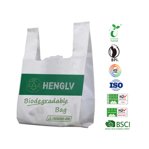 Bolsas de Compras Biodegradables de Plástico con Asa, Tipo Camiseta, para Supermercado, Hechas con Almidón de Maíz 100% Compostable, Venta al Por Mayor - Product Image 2