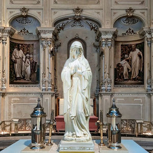 Escultura <span class=keywords><strong>religiosa</strong></span> de Estatua de la Virgen María de mármol tallada a mano para jardín de Iglesia Católica al aire libre - Product Image 1