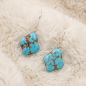 Ear Enlace Oem Odm Silver Plated Wire Wrapped Irregular Turquoise Dangle <b>Hook</b> <b>Earrings</b> Natural Gemstone Women Jewelry Wholesale - Product Image 2