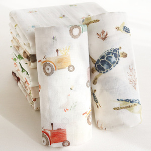 Couverture en mousseline de bambou et coton 70% 30% anti-boulochage portable pour bébé toutes saisons 47x47 pouces imprimé animal 0-12 <span class=keywords><strong>mois</strong></span> - Product Image 2