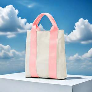 Bolso grande de lona informal en blanco de algodón natural de diseño personalizado con asas de colores logotipo impreso personalizado - Product Image 1