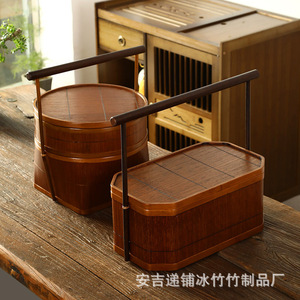 Handmade <b>Bamboo</b> Woven Basket Double Layer Lidded Food <b>Container</b> Round Chinese Retro Style Tea Storage Household Use - Product Image 4