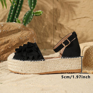 Novedad de verano, <span class=keywords><strong>sandalias</strong></span> para mujer, estilo de vacaciones negro con arrugas onduladas, zapatos de <span class=keywords><strong>pescador</strong></span> de paja de fondo grueso de 5cm, zapatos de mujer con una correa - Product Image 5