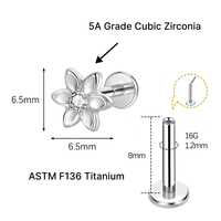 JiaXin ASTM F136 Titanio de Grado Implante, Labret Sin Rosca con Parte Trasera Plana, para Labio, Hélice, Concha, con Incrustación de Zirconia en Forma de Corazón, Joyería para Piercing 16G
