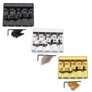 Puente de bajo de 4 cuerdas al por mayor estilo Vintage 19mm espaciado de cuerdas 82,3x63,5mm puente fijo para Jazz Bass P Bass negro oro cromo - Product Image 6