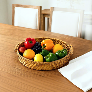 Rattan Serving Tray Handmade Woven Cane with Handles Portable Modern <b>Breakfast</b> Tea Coffee Snacks Dining Table Kitchen Home Decor - Product Image 3