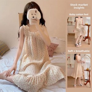 Camicia da Notte Estiva Traspirante in Cotone Senza Collo da Donna Chenjia, <span class=keywords><strong>Pigiama</strong></span> Artistico con Stampa Ciliegie e Orsetti - Product Image 3