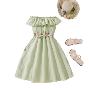 Vestido de Verano para Niñas, Estilo Informal, con Tirantes de Encaje, Color Sólido, Largo hasta la Rodilla, Transpirable, para la Playa - Product Image 2