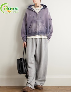 Sweat à capuche oversize vintage à fermeture éclair pour homme, en coton lourd, délavé, effet vieilli, 400 g/m², avec logo personnalisé - Product Image 3