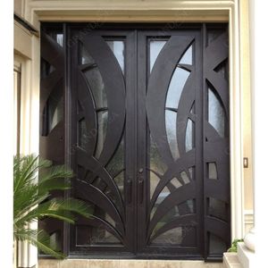 Modernes Design Außen Doppel glas Metall Sicherheit Schmiedeeisen Doppel <span class=keywords><strong>front</strong></span> Eingangstüren - Product Image 3
