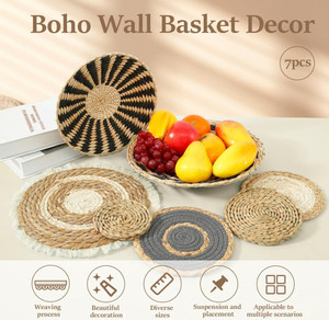Haute qualité ferme 7 Pack rond suspendu jonc de mer rotin <span class=keywords><strong>osier</strong></span> tissé mur panier décor Boho mur panier décor - Product Image 2