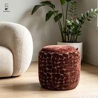Pouf rond vintage en chenille polyester, repose-pieds rembourré, tabouret de luxe pour salon