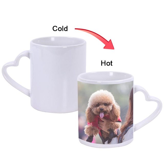 Customized Funny Gifts Novelty 11Oz Heat Sensitive Sublimation Blank Color Changing Ceramic Magic Coffee Mugs With Heart Handle