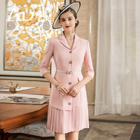 Original rose bouton avant luxe haut de gamme revers robe costume pour les femmes Occasion formelle classique en gros usine ourlet plissé