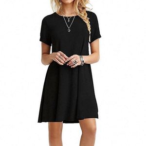 Oferta 2025 Vestido de Mujer de Manga Corta y Cuello Redondo en Color Sólido a la Moda <span class=keywords><strong>para</strong></span> el Trabajo y Ropa Casual <span class=keywords><strong>para</strong></span> Chicas - Product Image 2