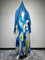 Nouvel ensemble Abaya Hijab ample pour femme, cardigan d'été modeste à imprimé vagues aquatiques, vêtement islamique élégant pour le quotidien