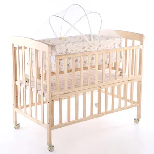 China Factory Outlet High Quality Solid Wood Crib Wooden Baby Cradle With Silent Casters Easy To Move