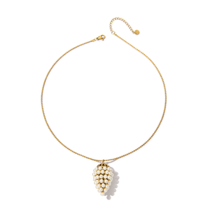 Collier pendentif en acier inoxydable 316L plaqué or PVD, design raisin perlé, bijoux fins - Product Image 2
