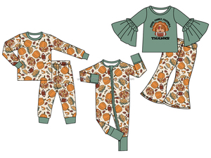 Pijamas Personalizadas de Fútbol Americano con Diseño de Pavo de Acción de Gracias para Niñas, Conjunto de Pantalones y Camiseta de Manga Larga, Algodón y Elastano, Estampado Informal, Ropa de Dormir para Otoño y Primavera - Product Image 5