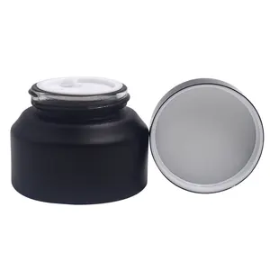 15g 30g 50g empty matte frosted black slant shoulder cream glass jars with black metal aluminum g screw lid