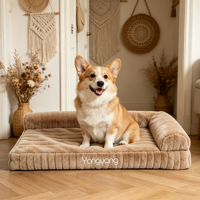 Coussin pour chien Yangyangpet en fausse fourrure de lapin avec motif rayé, brun, rectangulaire, tendance, imperméable, lavable, rembourrage en polyester