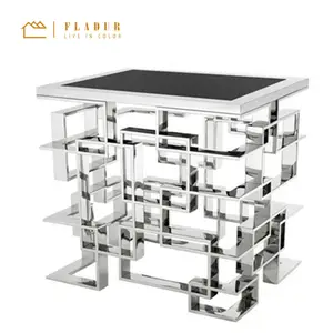 Italian luxury modern square black glass top stainless steel coffee table living room bedroom end table tea table