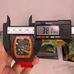 Reloj Mecánico Automático de Diseño de Lujo Serie RM, Esfera Abierta en Forma de Tonneau, Fibra de Carbono, Acero Inoxidable con Incrustaciones de Diamantes - Product Image 3