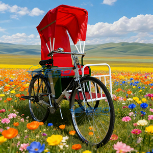 New Classic Ancient Passenger Electric Rickshaw Two-wheeled Canopy <b>Pedal</b> Old-fashioned Solid Rubber Tires 3K Painted Sale - Product Image 5