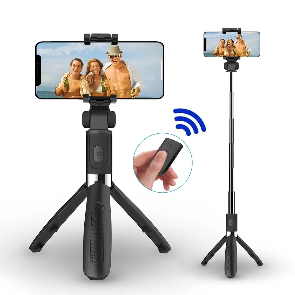 Perche à selfie pour téléphone portable L01, avec monopode, trépied pour smartphone, clip de montage