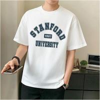 T-shirt unisexe pour homme en jersey 100% coton 200g, col rond, surdimensionné, brodé, personnalisé, motif uni, impression écologique