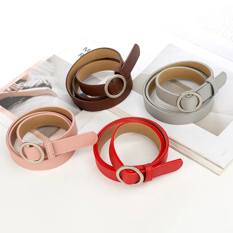 3.2CM Wholesale Fashion Red Shiny Ladies Leather Belts With Flat Alloy Buckle Pin