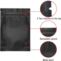 Sac en plastique d'emballage en mylar noir, sacs en mylar à fermeture éclair scellés à plusieurs reprises, sacs alimentaires debout, sac en plastique en mylar avec logo imprimé personnalisé