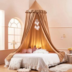 Tente suspendue ronde pour chambre d'enfant, bébé et tout-petit, avec rideaux et jupe de lit, pour coin lecture et espace de jeu, thème Princesse Garçons Filles, couleur Nougat - Product Image 1