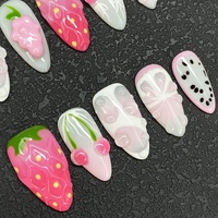 Uñas Postizas Acrílicas Reutilizables con Decoración 3D Brillante, Estilo Y2K, Lindas y Modernas, Forma Ataúd Cuadrada, Hechas a Mano