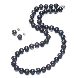 FEIRUN – ensemble de boucles d'oreilles en perles d'eau douce pour femmes, 7-8mm, rondes, couleur AA-noir, argent sterling 925, original - Product Image 1