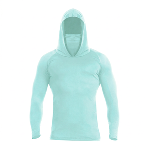 เสื้อฮู้ดตกปลาแบบมีฮู้ด ป้องกันรังสียูวี สีพื้น โพลีเอสเตอร์ สกรีนโลโก้ได้ตามต้องการ SPF 50 UPF 50 - Product Image 1