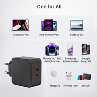 Adaptador de Corriente GaN de 65W con Tres Puertos, Tipo-C y USB, Carga Rápida PD y QC3.0 para Laptops y MacBook Pro (Enchufe EU/UK)