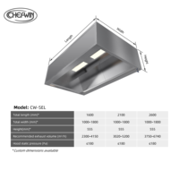 Hotte de cuisine professionnelle personnalisable Chefwin CW-SEL en acier inoxydable avec éclairage, 220V CA, pour zones de lavage et de cuisson à la vapeur