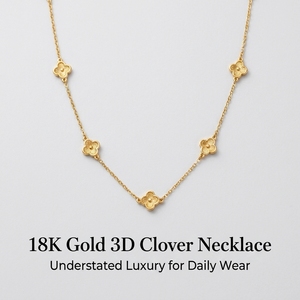 สร้อยคอทองคำ 18K รูปโคลเวอร์ 3 มิติ สำหรับผู้หญิ<span class=keywords><strong>ง</strong></span> พร้อมจี้โคลเ<span class=keywords><strong>ว</strong></span>อร์สี่แฉกประดับดอกไม้ สร้อยคอทองคำ Au750 เครื่อ<span class=keywords><strong>ง</strong></span>ประดับชั้นดี - Product Image 2